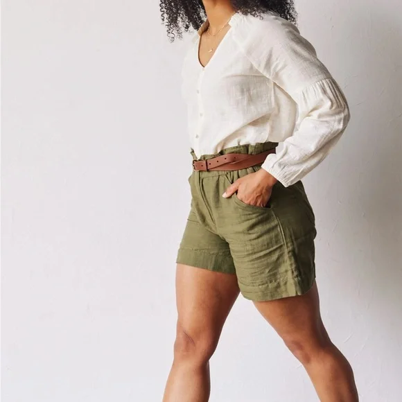 NWT Able Janis Paperbag Olive Green High Waist Shorts Relaxed Fit Size Large - Picture 3 of 12